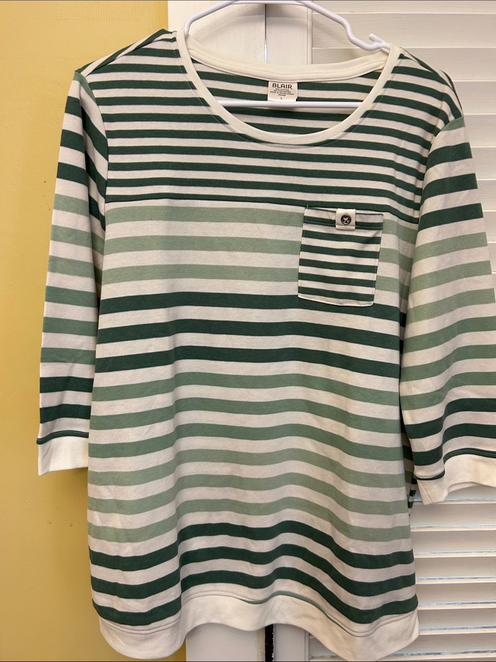 Blair Green & White Striped Long Sleeve Pocket Tee